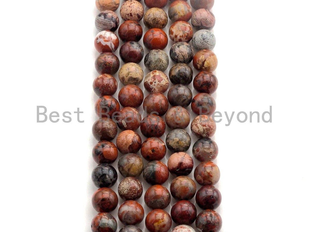 Natural Red Flower Jasper, Round Smooth 6mm/8mm/10mm/12mm, 15.5" Full Strand, sku#U633