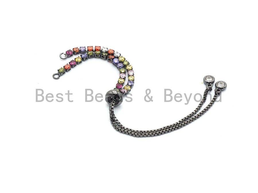 Bracelet réglable coulissant avec oxyde de zirconium arc-en-ciel, apprêts connecteurs, Réf#A97