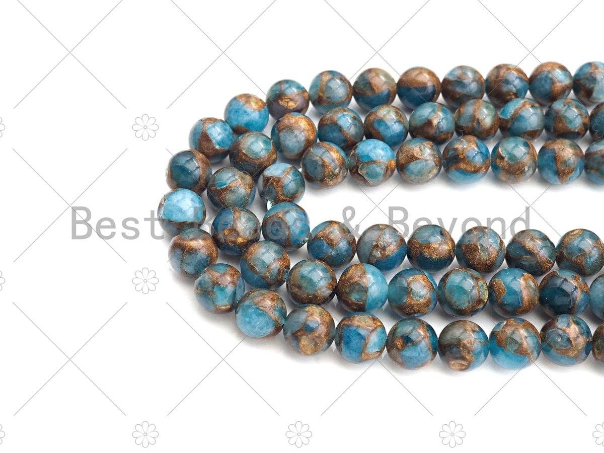 Gold Clinquant Beads, 4mm/6mm/ 8mm/10mm/12mm, Cloisonne Blue Color, 15.5" Full Strand Wholesale Gemstones,sku#U955