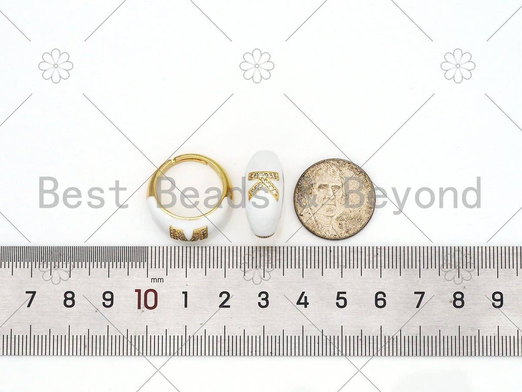 CZ White Enamel Alphabet Adjustable Ring, Sku#O75