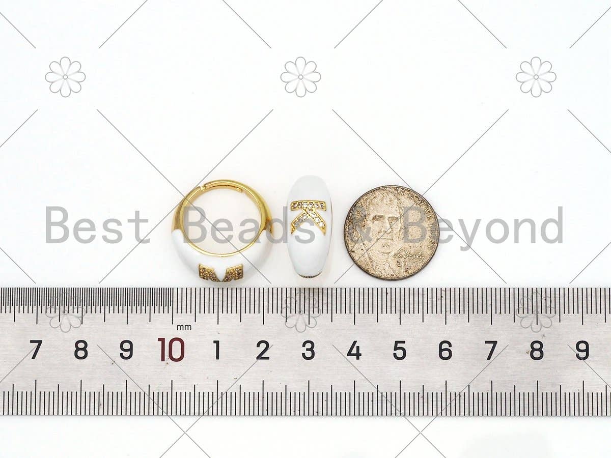 CZ White Enamel Alphabet Adjustable Ring, Sku#O75