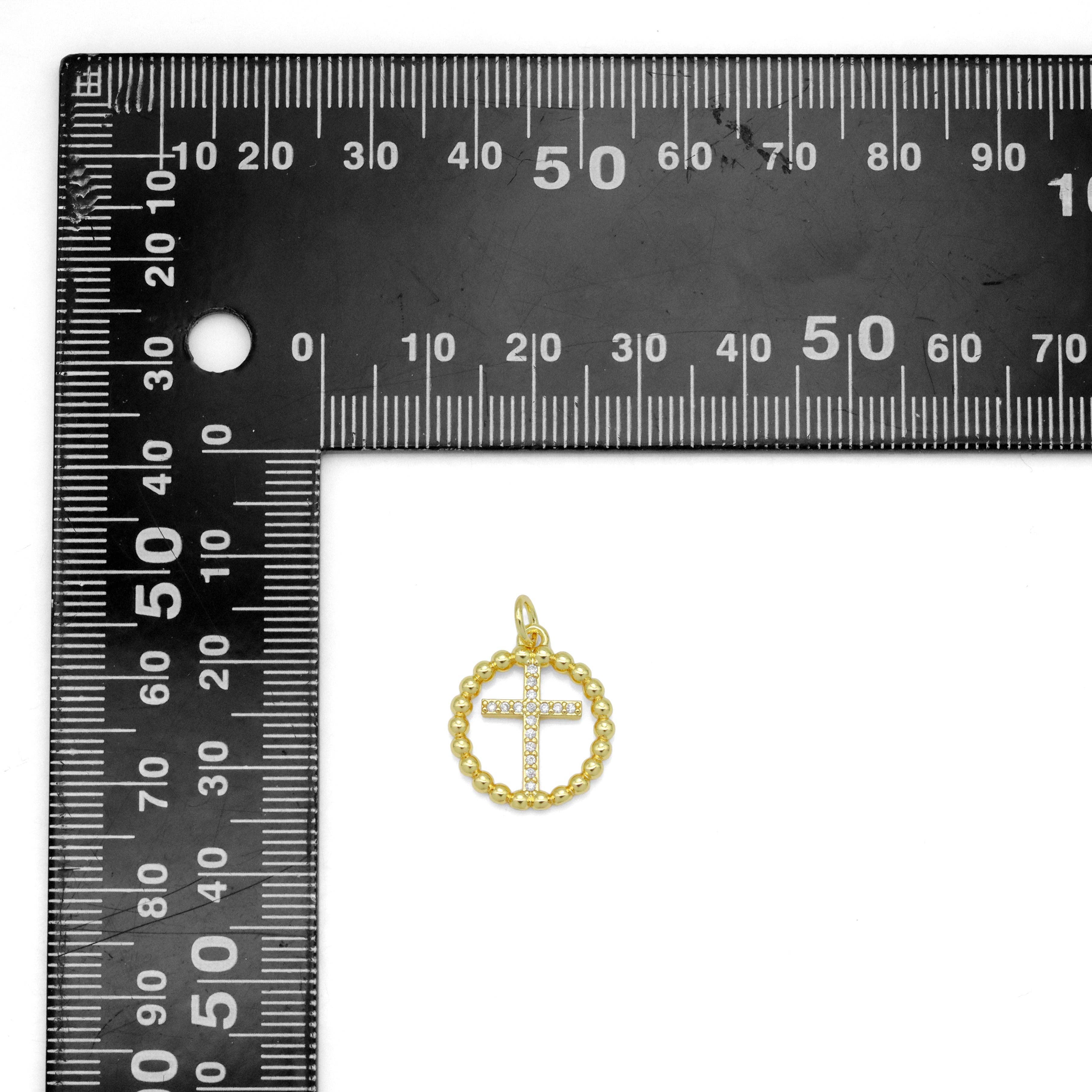Clear CZ Gold Cross On Twisted Circle Pendant, Sku#Y1022