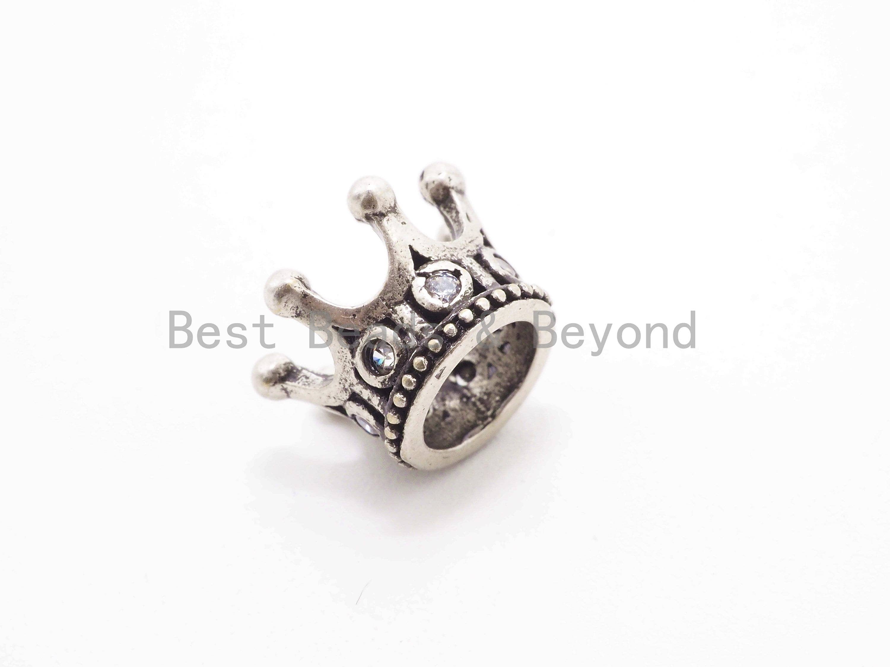 CZ Micro Pave Queen Crown Spacer Beads for Men's Bracelet, Cubic Zirconia Crown Cap Beads, CZ Large Hole Crown Charm, 11x7mm, sku#Y85