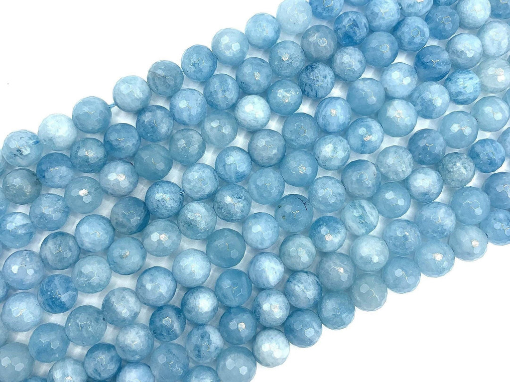 High Quality Genuine Aquamarine Faceted Round Beads, 8mm/10mm/12mm Natural Blue Beads, 15.5'' Full Strand, SKU#U1213