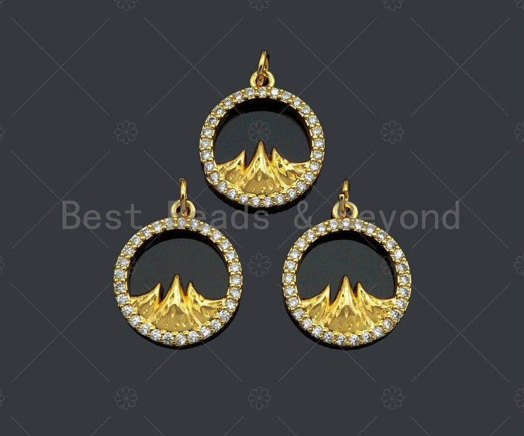 CZ Micro Pave Mountain With Round Ring Pendant/Charm,Cubic Zirconia Mountain Charm, Necklace Bracelet Charm Pendant,13x15mm, Sku#Y396