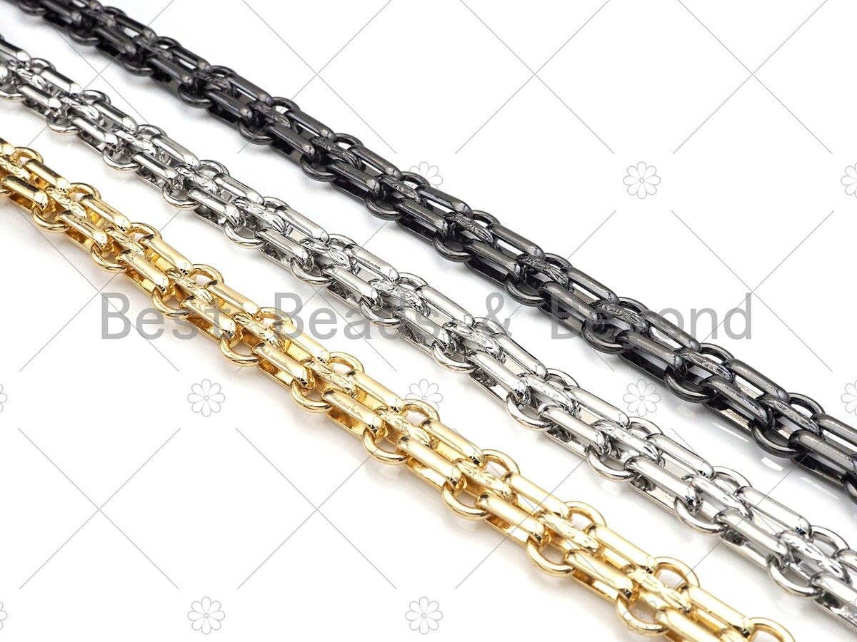 Chaîne Chunky Double Oval Link de Haute Qualité Faite à la Main, 18K Re