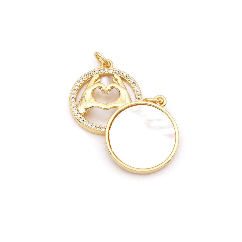 MOP Micro Pave CZ Hand Signal Gesture Charm, Sku#F1526C