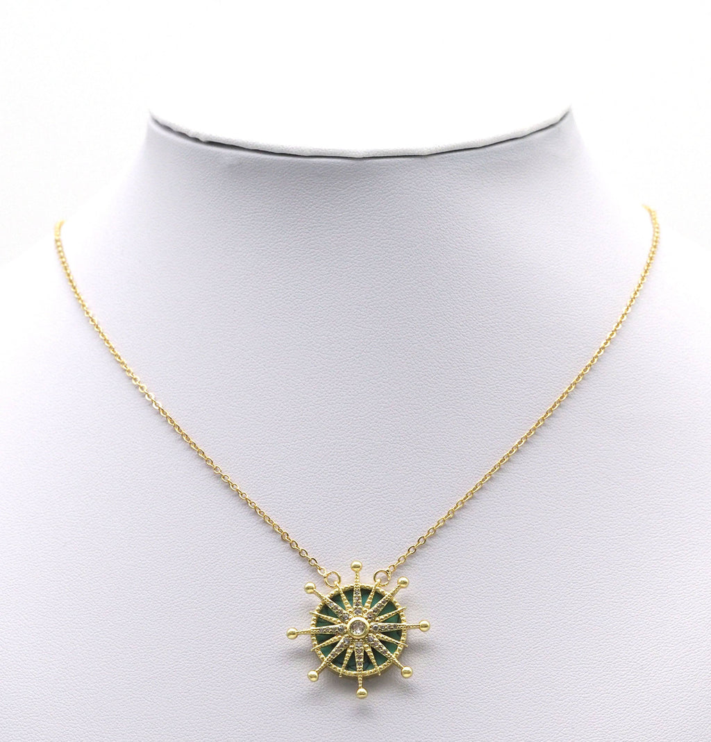 Gold CZ North Star On Turquoise Stone Charm, Sku#L704