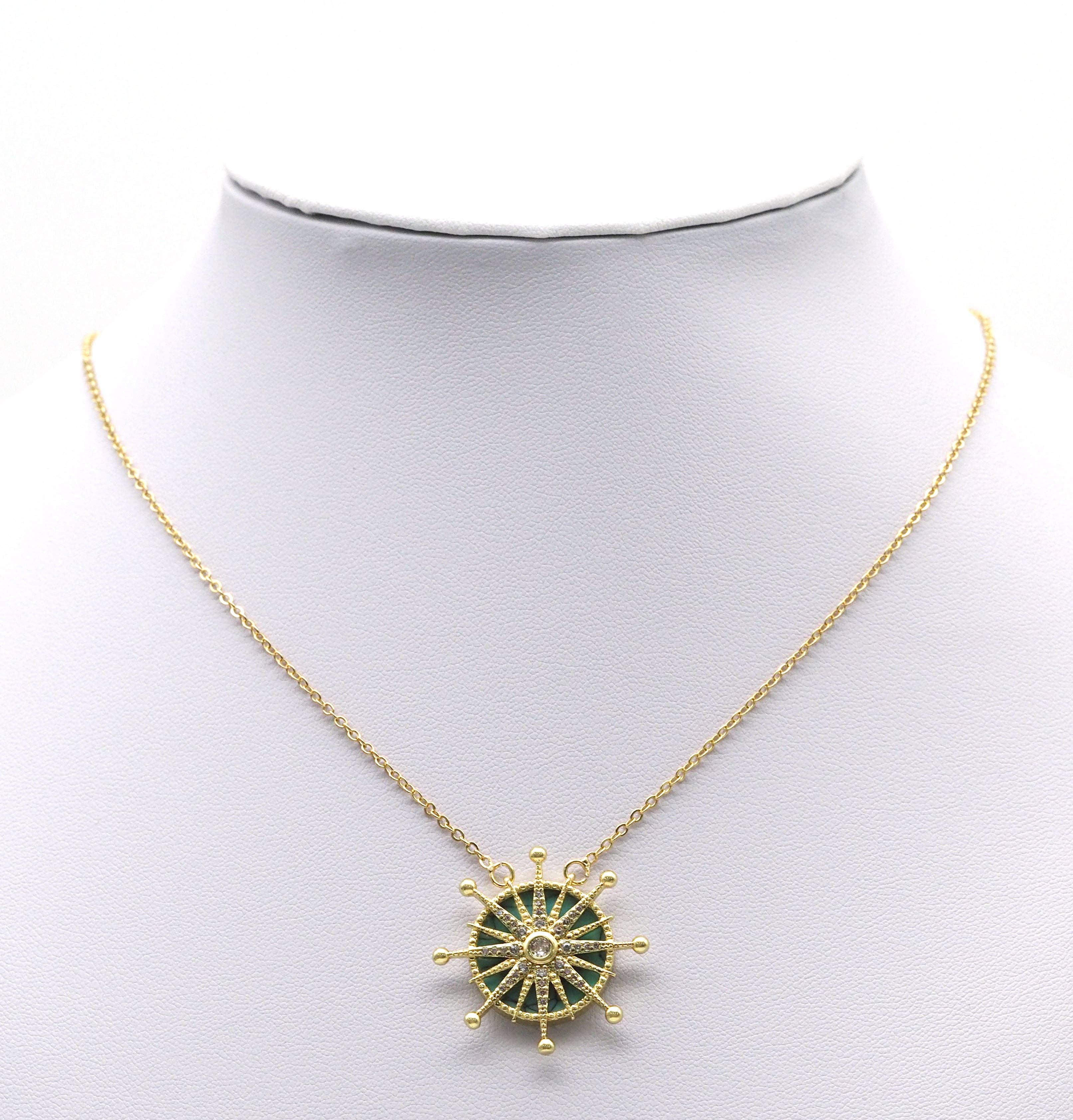 Gold CZ North Star On Turquoise Stone Charm, Sku#L704