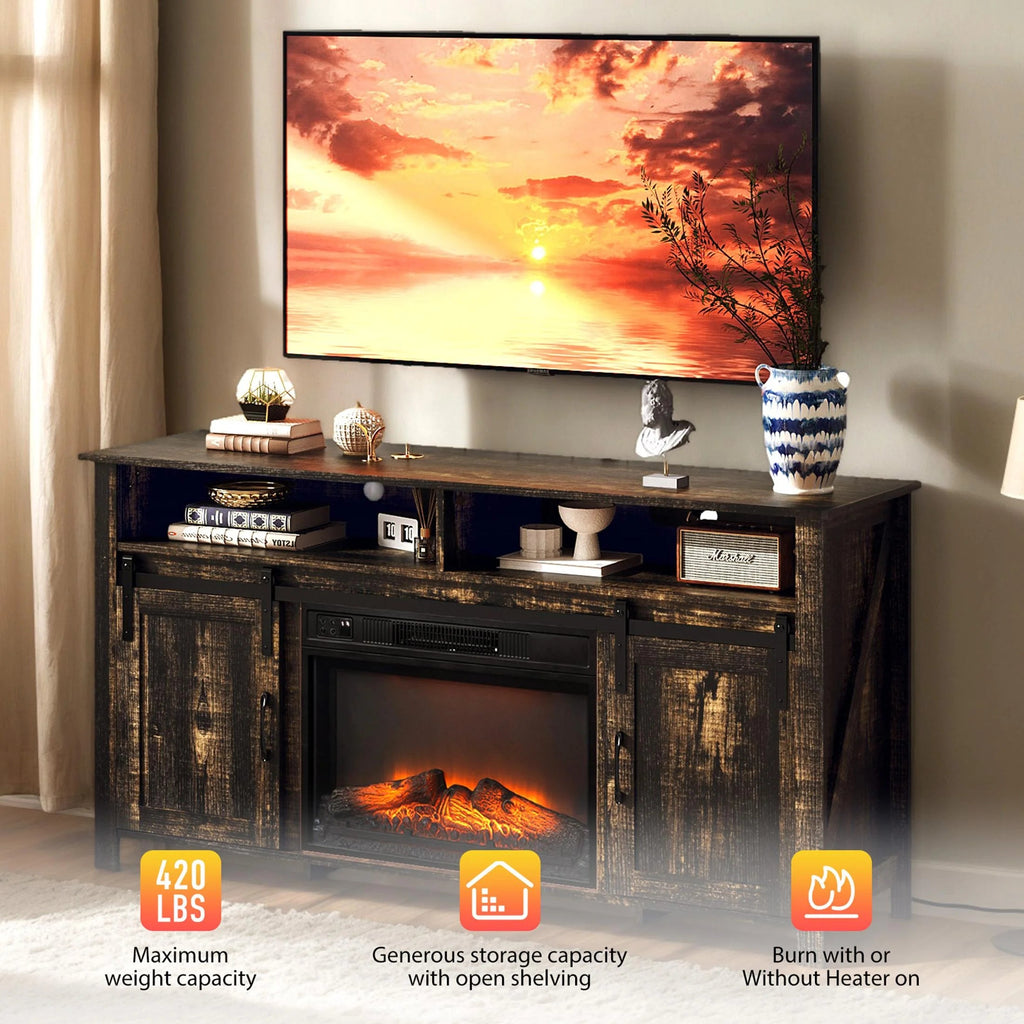 Fireplace TV Stand for 65 Inch TV, TV Console with 23''Electric Fireplace, Console Entertainment Center Television Table for Living Room or Bedroom, Black