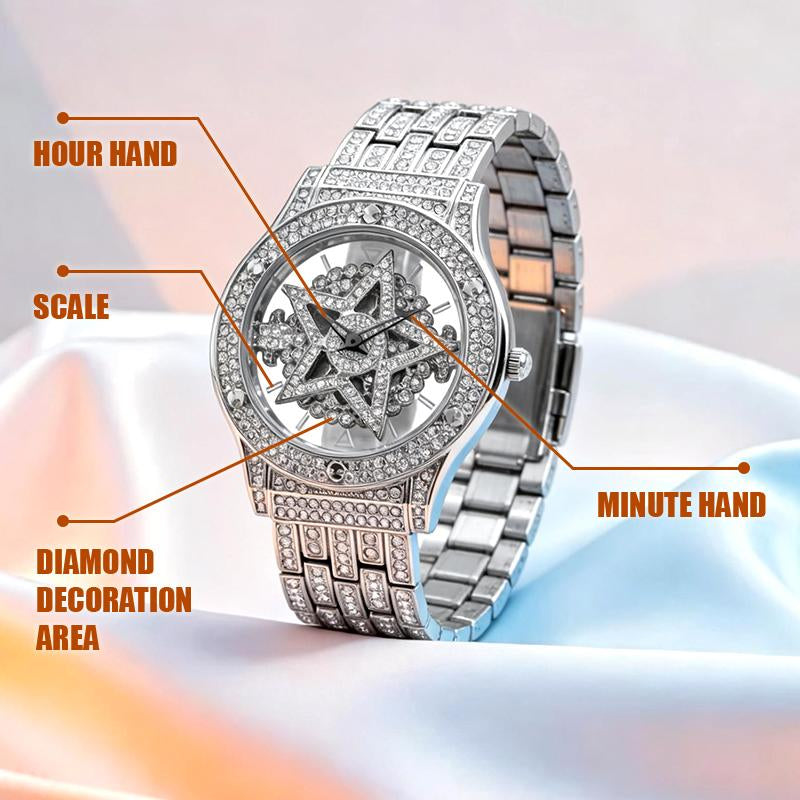 Luxury Watches for Ladies and Gentlemen Luxury round Dial Diamond-Encrusted with Rotating Star Design Quartz Watch - Fashionable Sparkling & Versatile Timeless Classic Design with Adjustment Tool Birthday Gifts