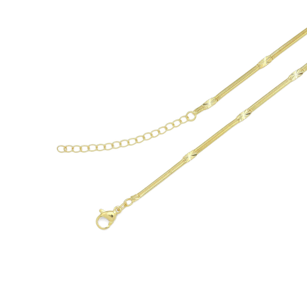 Dainty Herrigebone Snake Gold Chain Flower Link Adjustable Necklace, Sku#LD589