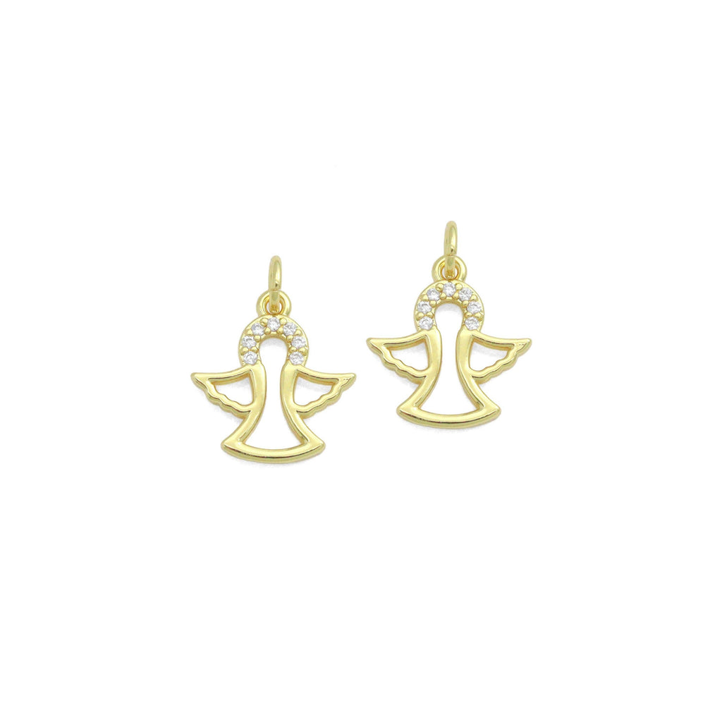 Clear CZ Gold Angel Charm Pendant,Sku#LD727