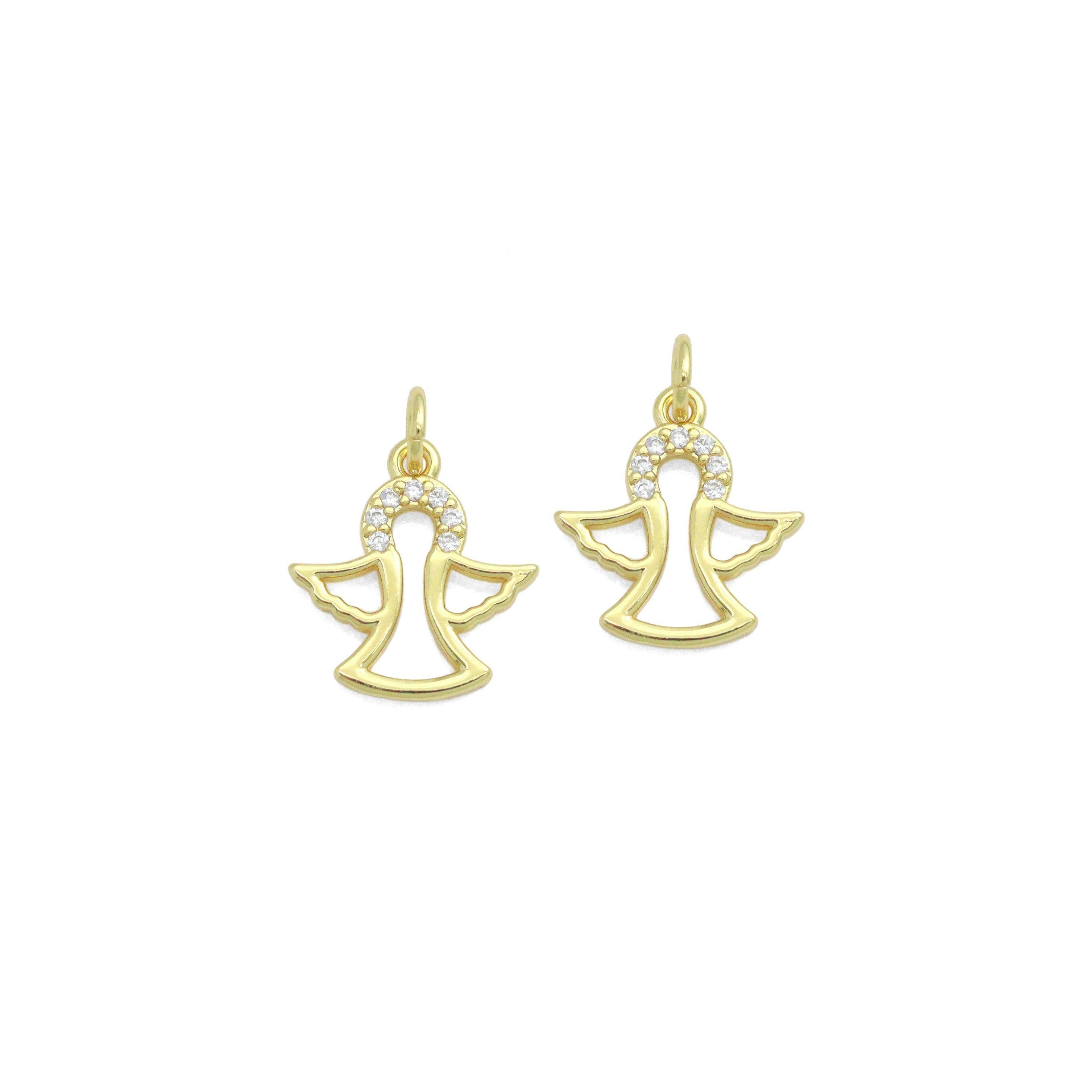Clear CZ Gold Angel Charm Pendant,Sku#LD727