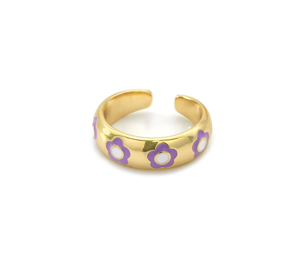 Gold Colorful Enamel Flower Adjustable Ring, Sku#LX182