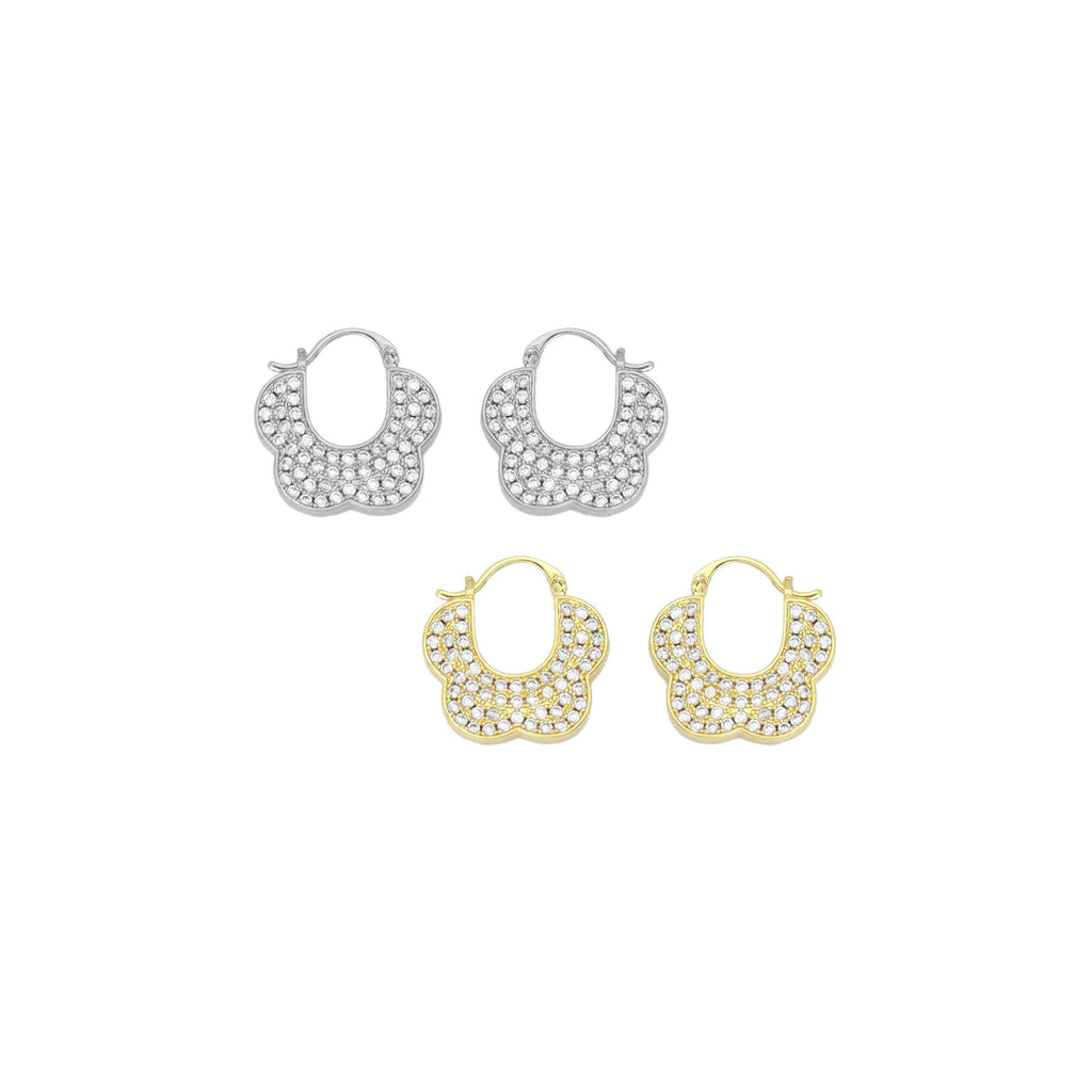 Clear CZ Flower Shape Hoop Earrings, Sku#L732