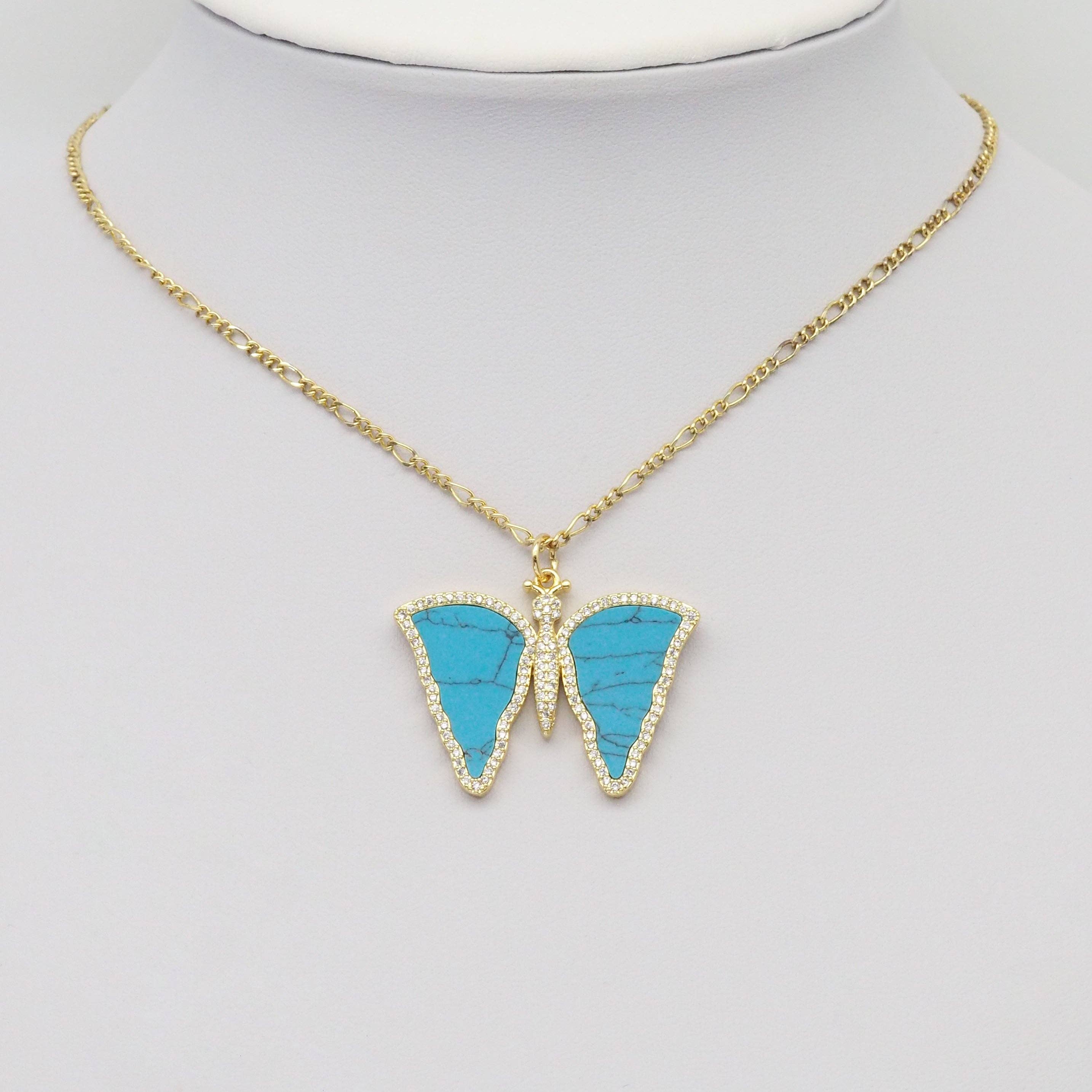 CZ Gemstone Mother of Pearl Butterfly  Pendant, Sku#LX302