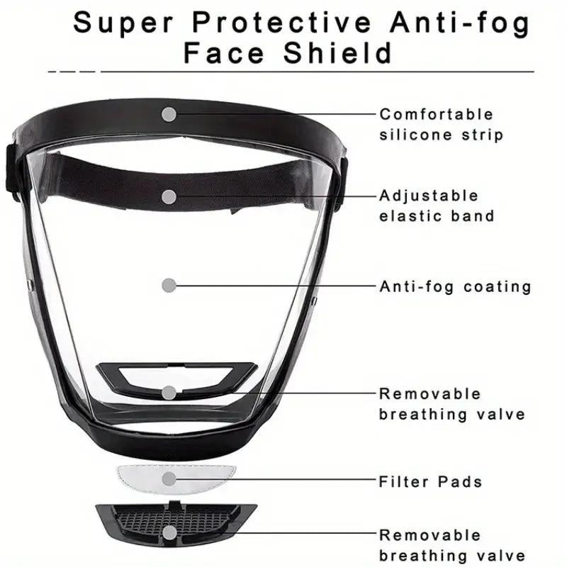 Full Face Super Protective Shields, Anti-Blue Light Unisex Cycling Face Shield with Splash Proof Full Face Protective Protect Eyes, Nose, Mouth, Anti-Splash and Anti-Sand Headgear