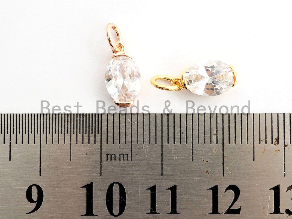 CZ Micro Pave Oval Shape Pendant/Charm, Clear Cubic Zirconia Charm, Necklace Bracelet Charm Pendant,6x11mm,sku#Y160
