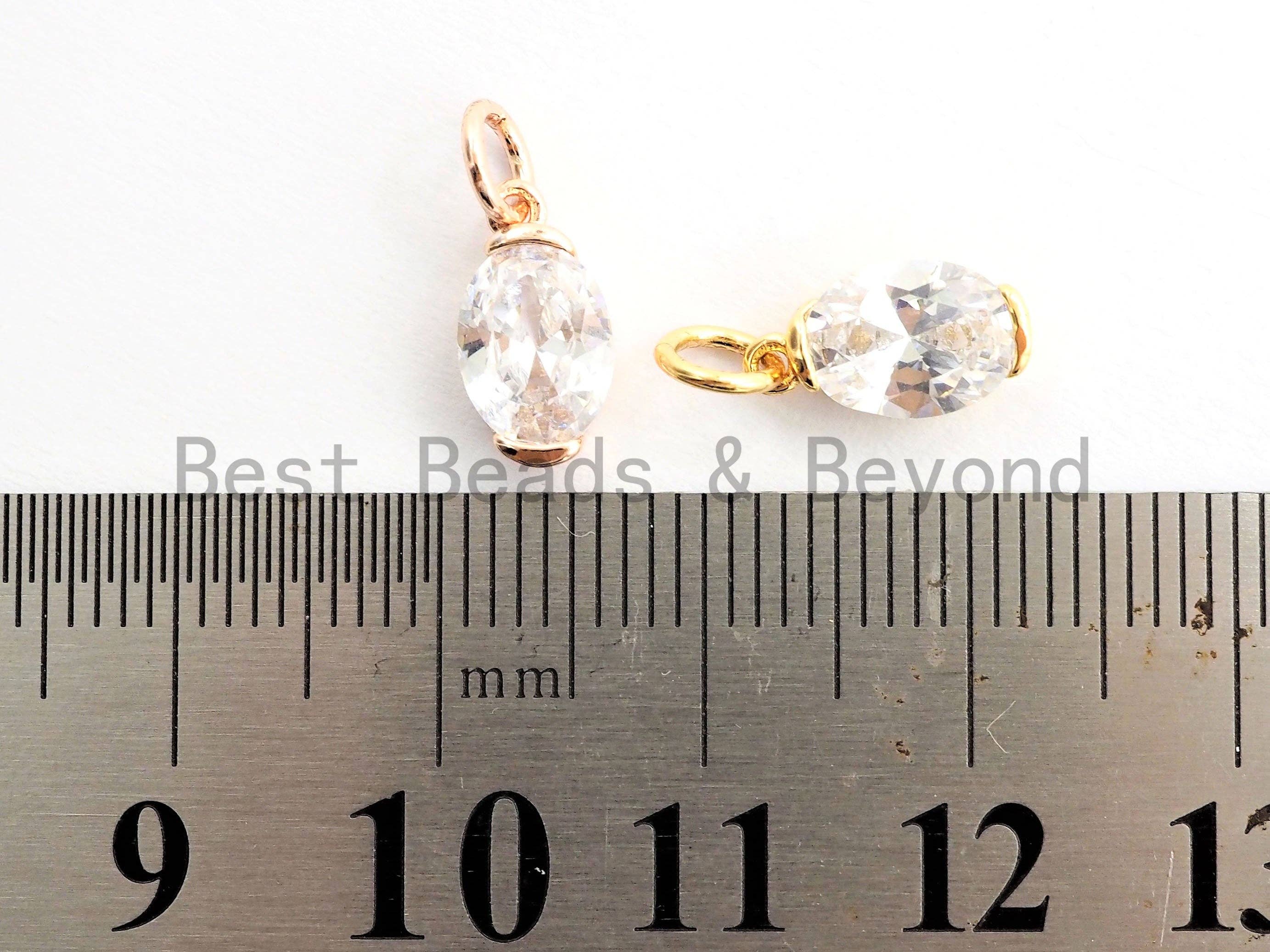 CZ Micro Pave Oval Shape Pendant/Charm, Clear Cubic Zirconia Charm, Necklace Bracelet Charm Pendant,6x11mm,sku#Y160