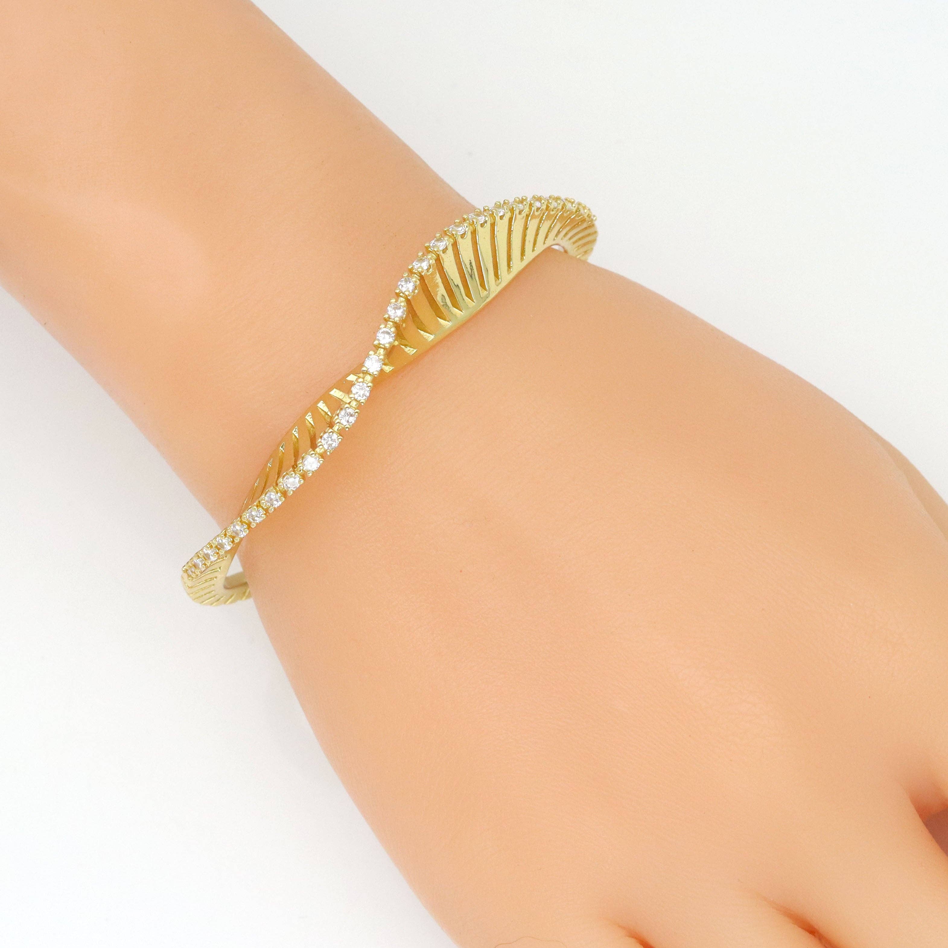 Gold Silver Swirl Wave Adjustable Bracelet, Sku#A420
