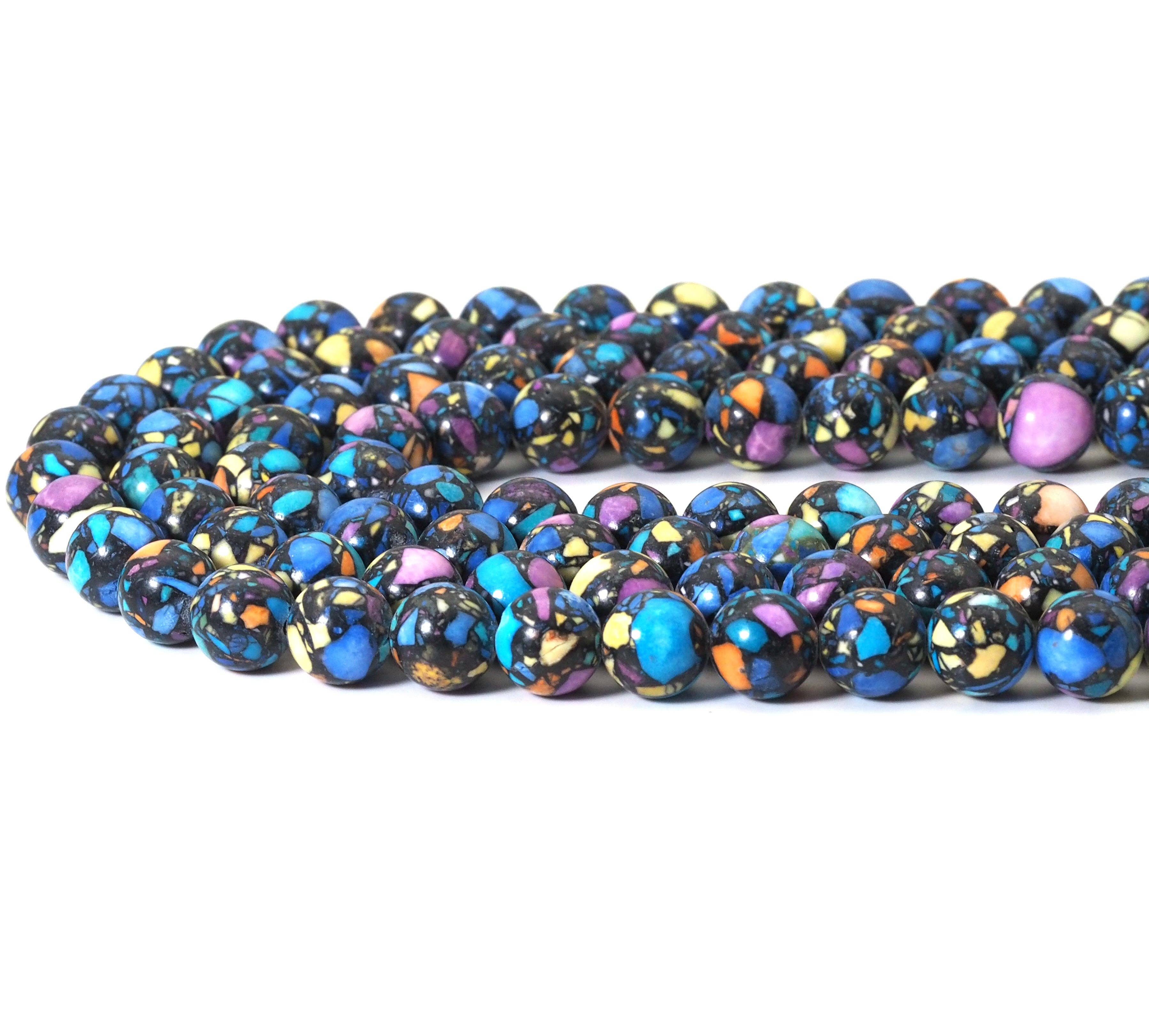 Blue Orange Yellow Black Imperial Jasper Round Smooth Beads, 10mm, Sku#U1491