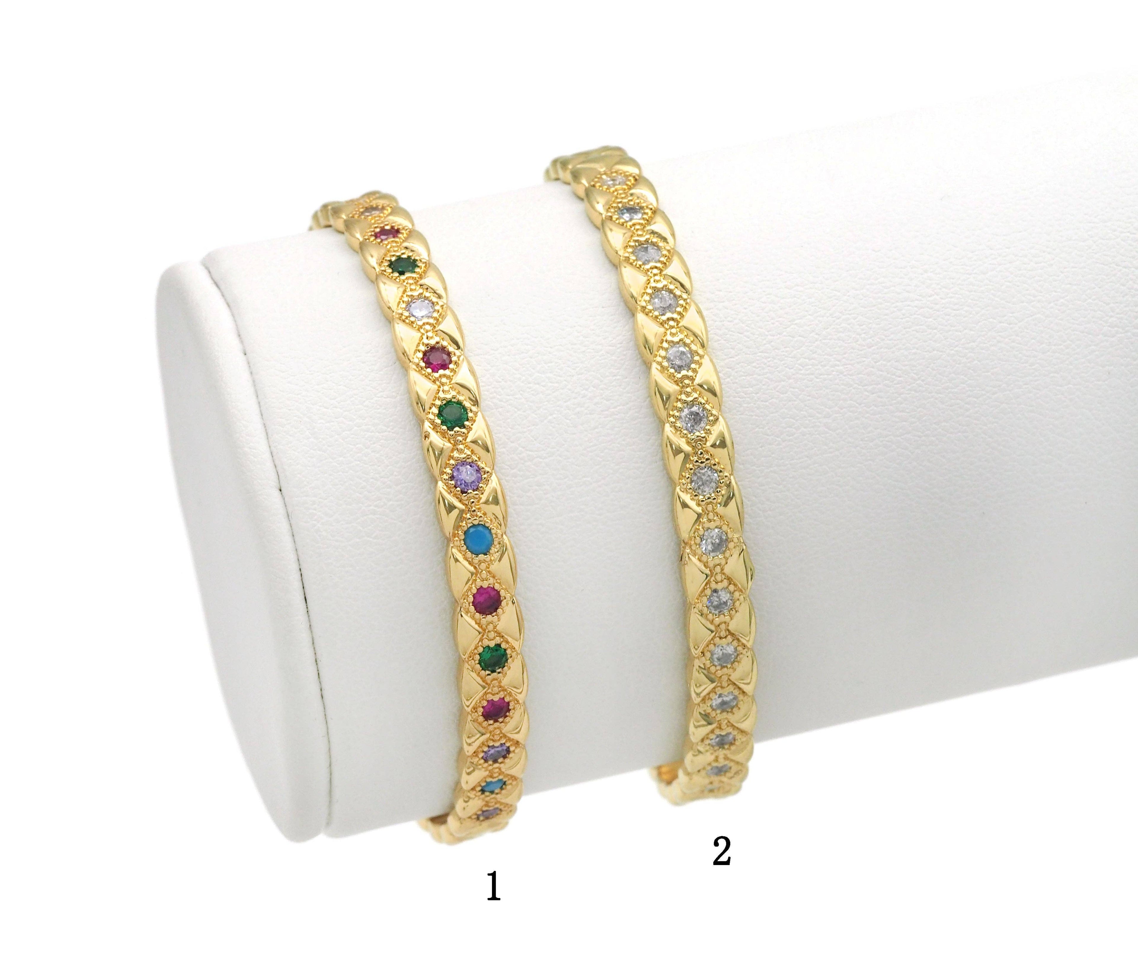 Thin Band Rainbow Clear CZ Pave Bracelet, Sku#LD373