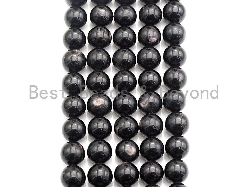 Quality Natural Black Phlogopite Beads, 6mm/8mm/10mm Round Smooth, Natural Black Gemstone, 15.5" Full Strand, sku#U625