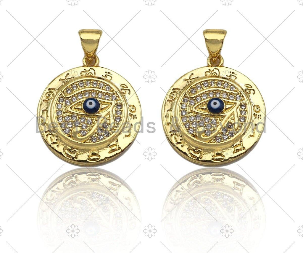 18k Dainty Gold Enamel Evil Eye On Round Coin Shape Charms, Dainty Charms, Gold Pendant, Necklace Charms, 18x20mm, Sku#LK169