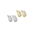 Gold Silver Baguette CZ Link Huggie Earrings, Sku#A144