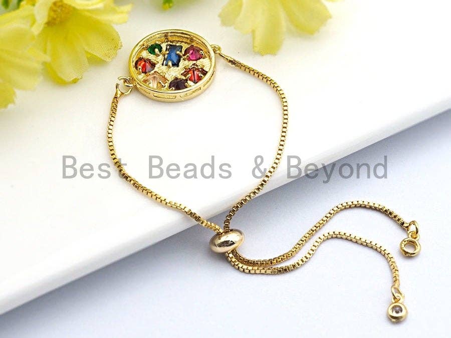 Round Coin With Colorful CZ Micro Pave Connector for Bracelet/Necklace, Cz Space Connector, Jewelry Findings,20x25mm,sku#E481C