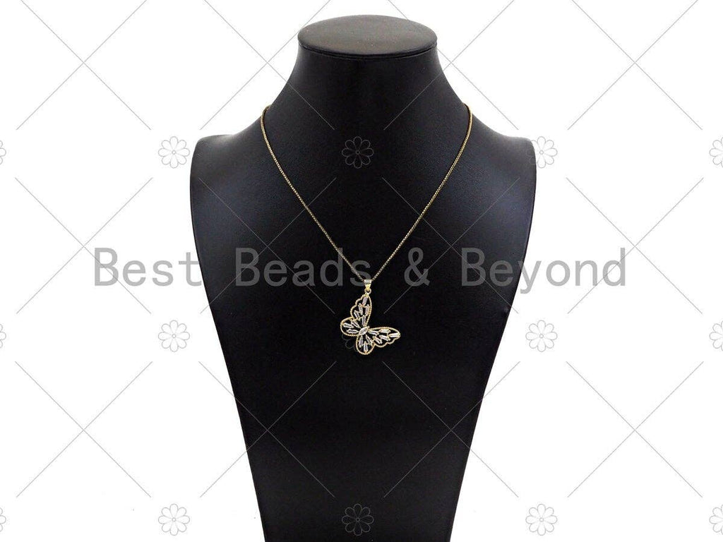 Gold Filled Baguette CZ Micro Pave Butterfly Shape Pendant, 18K Gold Filled Butterfly Charm, Necklace Bracelet Pendant,29x25mm,Sku#LD96C