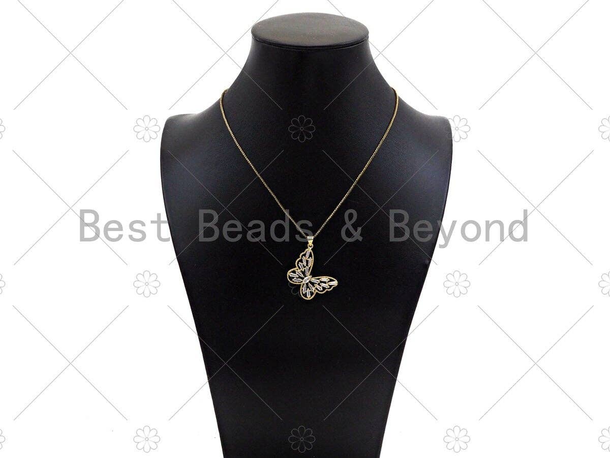 Gold Filled Baguette CZ Micro Pave Butterfly Shape Pendant, 18K Gold Filled Butterfly Charm, Necklace Bracelet Pendant,29x25mm,Sku#LD96C