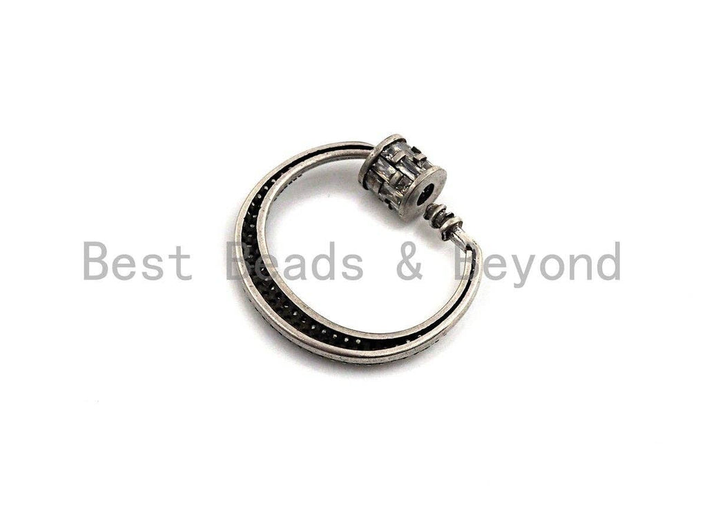 Fully Clear CZ Micro pave Crescent D Shape Clasp, CZ Pave D Clasp, Antique Silver Carabiner Clasp, 24x25mm, sku#H182