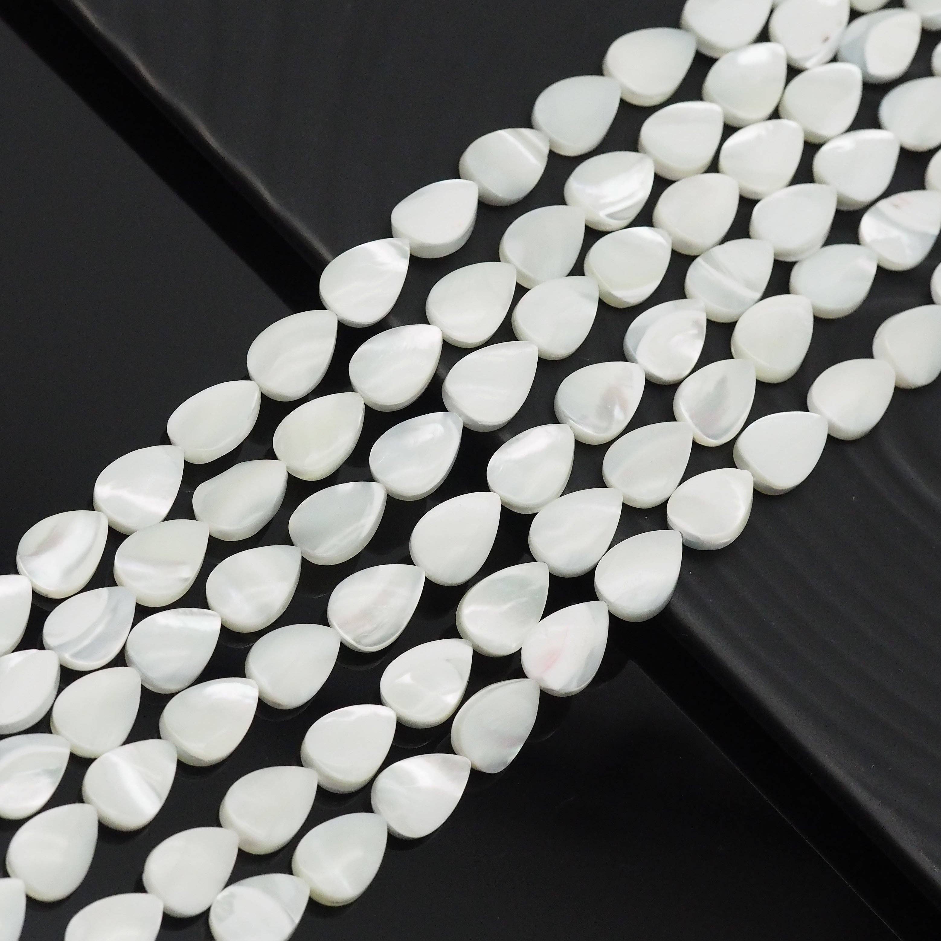 Flat Teardrop White Mother of Pearl Beads, Sku#T167