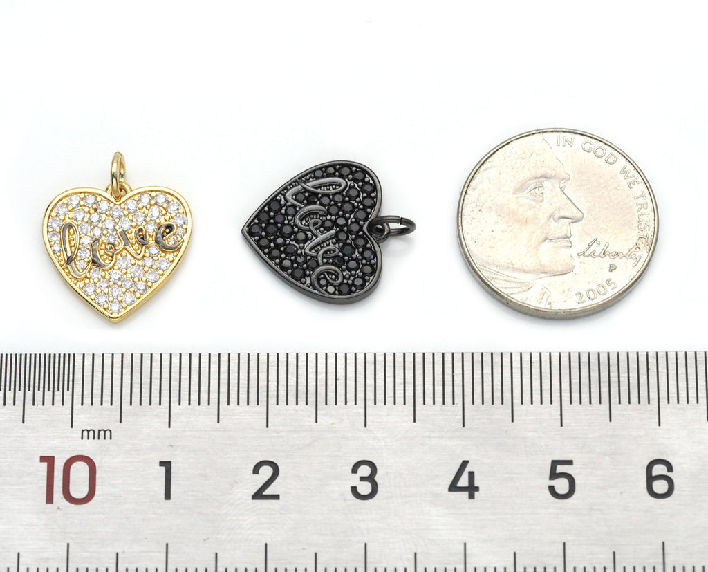 Pave Black Gold Love On Heart Pendant/Charm, sku#B337