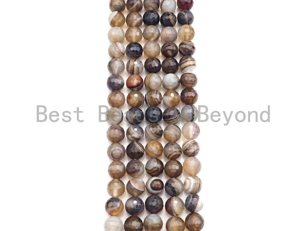 High Quality Natural Faceted Banded Agate Beads, 6mm/8mm/10mm, Champagne Brown White Banded Agate Beads,15.5" Full Strand, SKU#UA78
