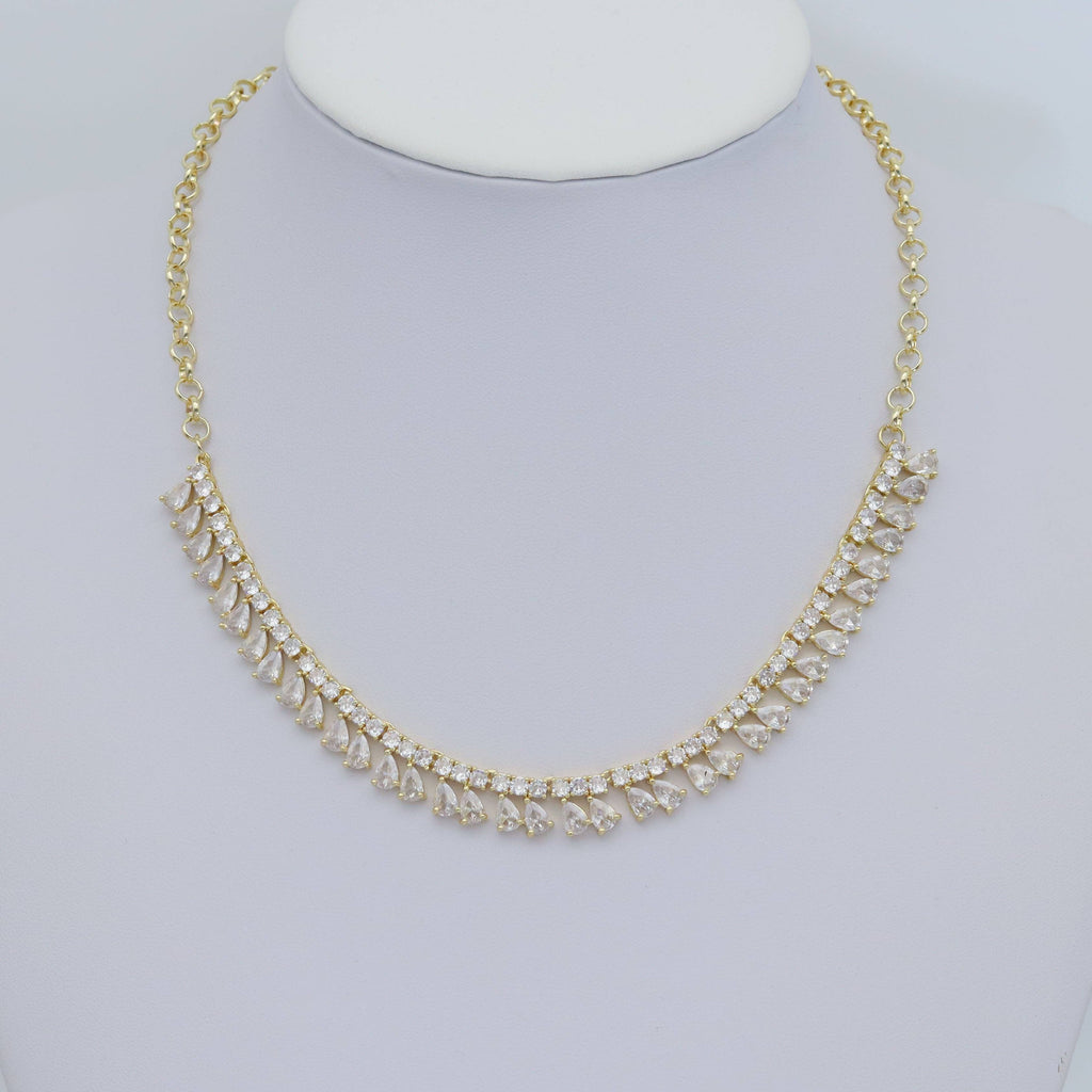 Gold Silver CZ Teardrop Dangle Tennis Chain Connector, Sku#A263