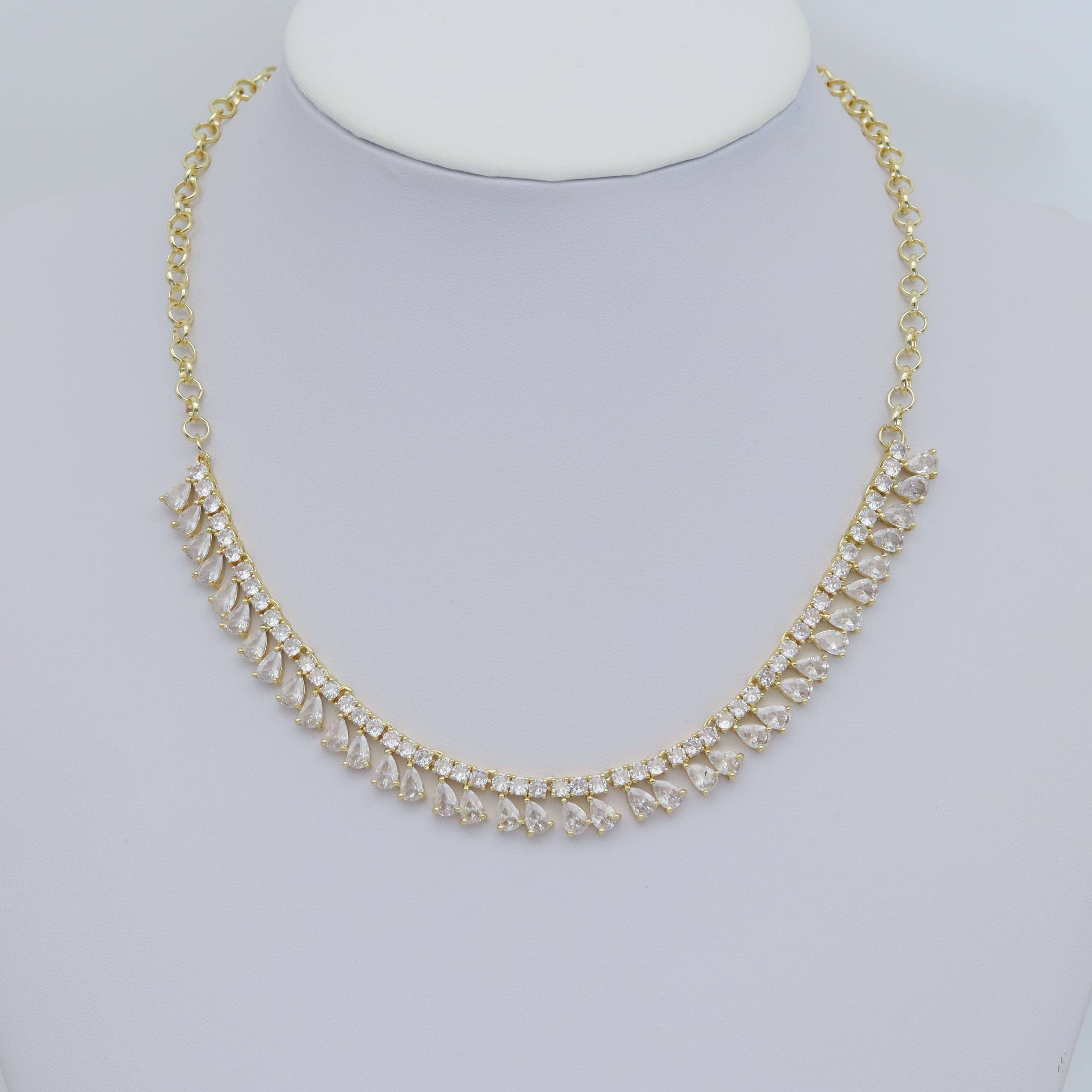 Gold Silver CZ Teardrop Dangle Tennis Chain Connector, Sku#A263