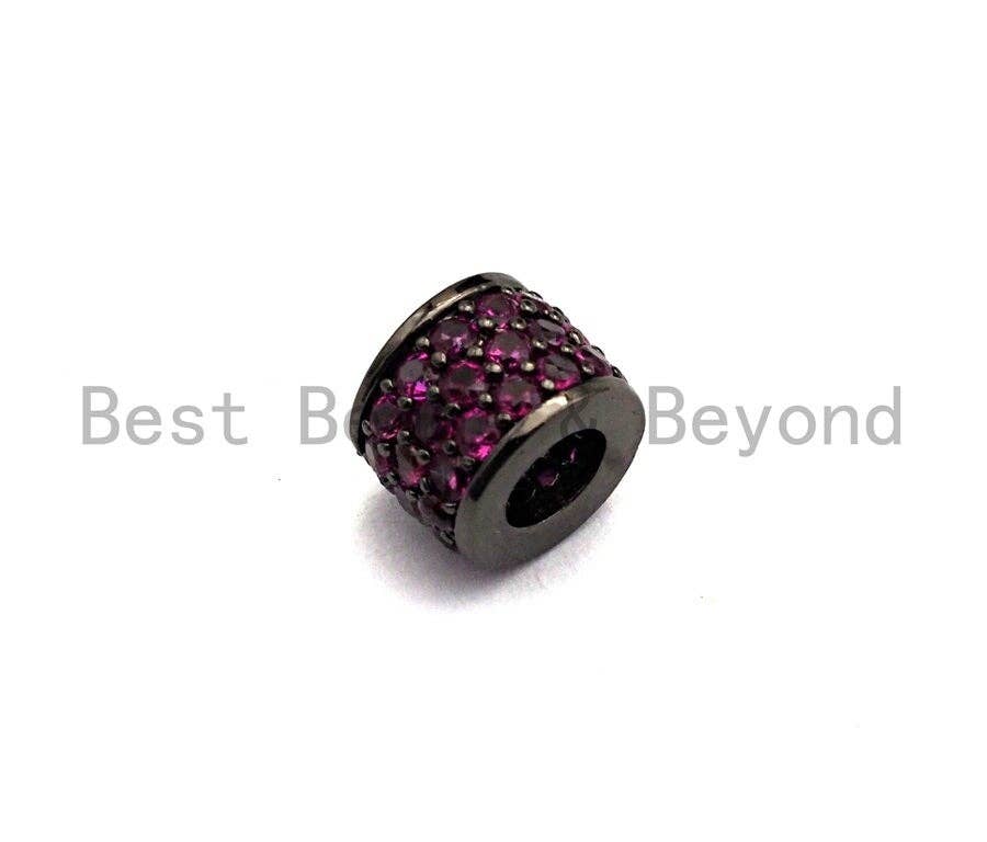 6x7mm Colored CZ Large Hole Cylinder/Drum Barrel Micro Pave Beads, CZ Big Hole Spacer Beads, Large Hole Spacer, sku#Y203
