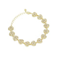 Baguette CZ Gold String Heart Link Adjustable Bracelet, Sku#LD669