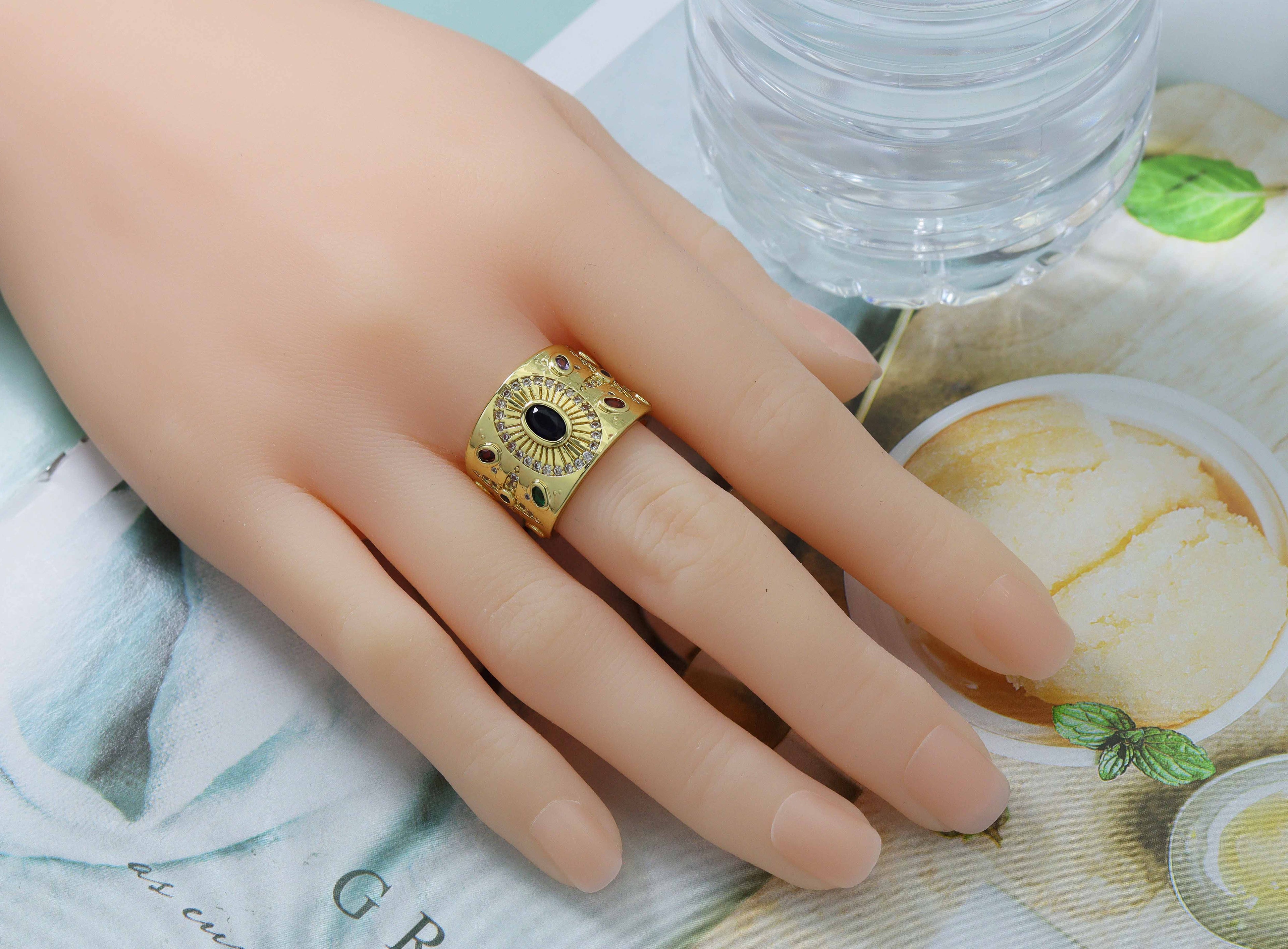 Colorful CZ Evile Eye Thick Band Ring,Sku#JL72