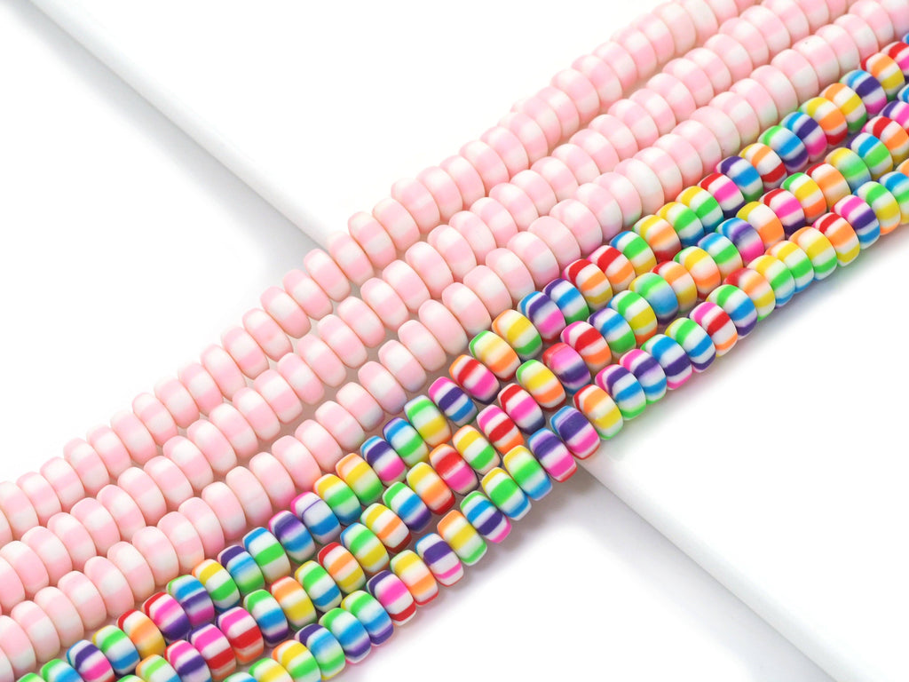 Pink Colorful Candy Rondelle Shape Clay beads, 3x7mm, sku#U1474