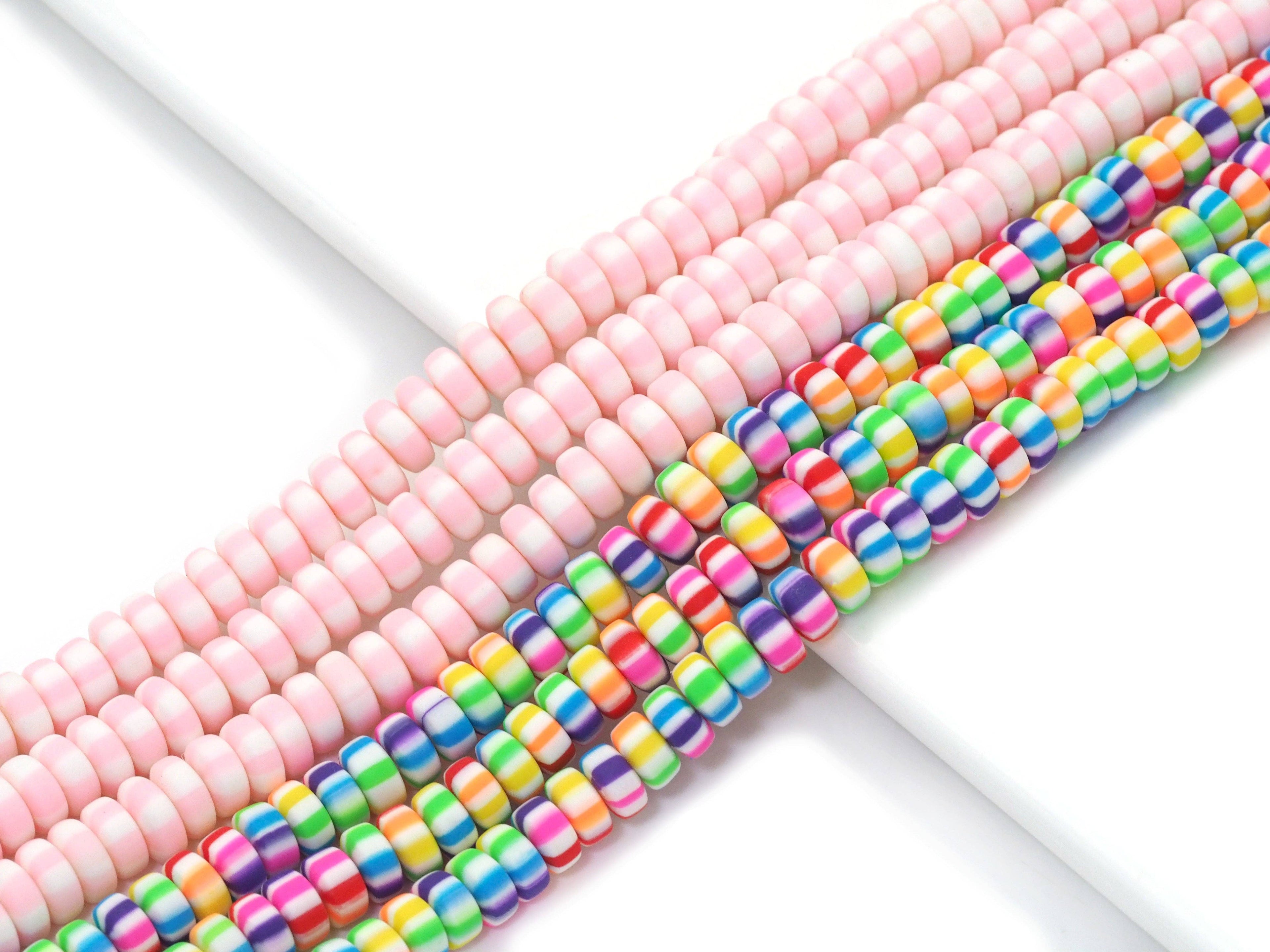Pink Colorful Candy Rondelle Shape Clay beads, 3x7mm, sku#U1474