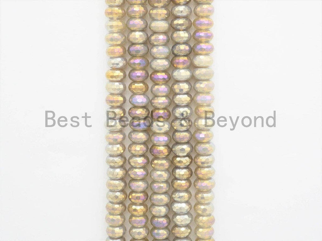 Mystic Plated Natural Faceted Rondelle Gray Agate beads,4x6/