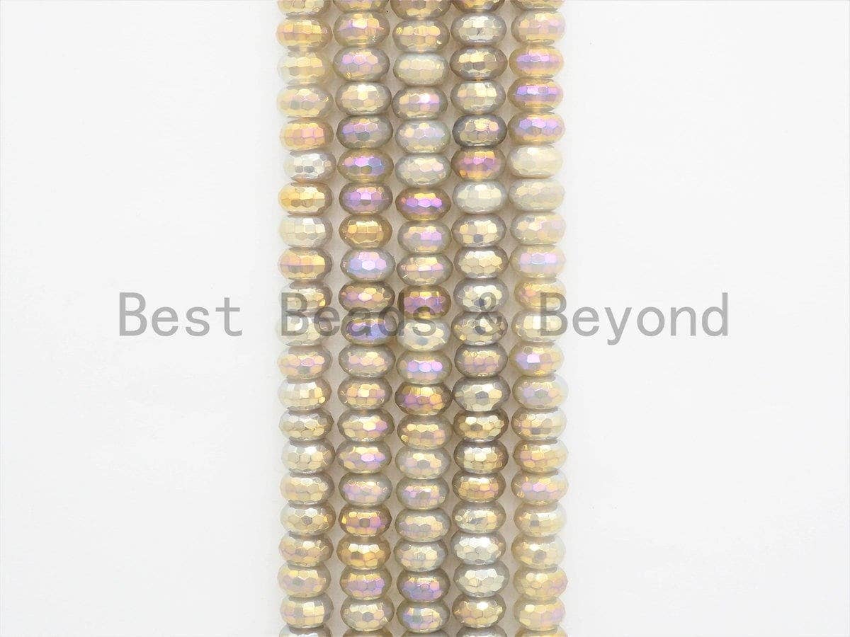 Mystic Plated Natural Faceted Rondelle Gray Agate beads,4x6/