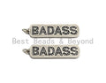 CZ Micro Pave Long Bar With Letter Pendant, Antique Silver Tone, Clear Cz Big Pave Bar Charm Pendant, 10x39mm,sku#F1013C