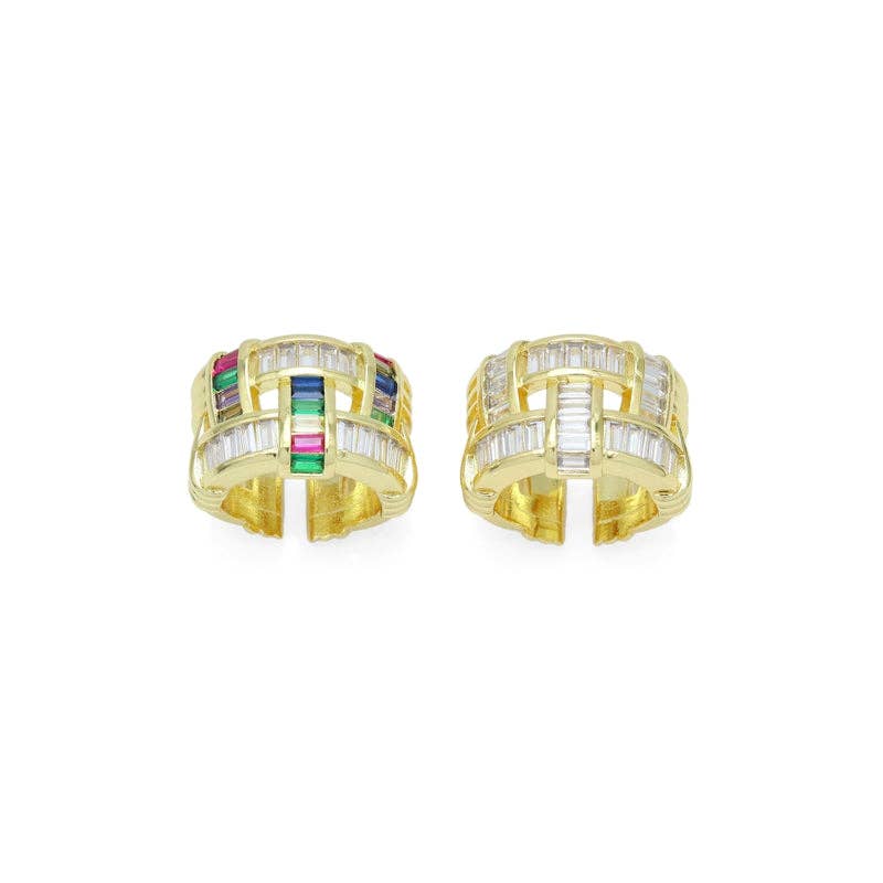 Clear Colorful Baguette CZ Statement Adjustable Ring, Sku#LX672