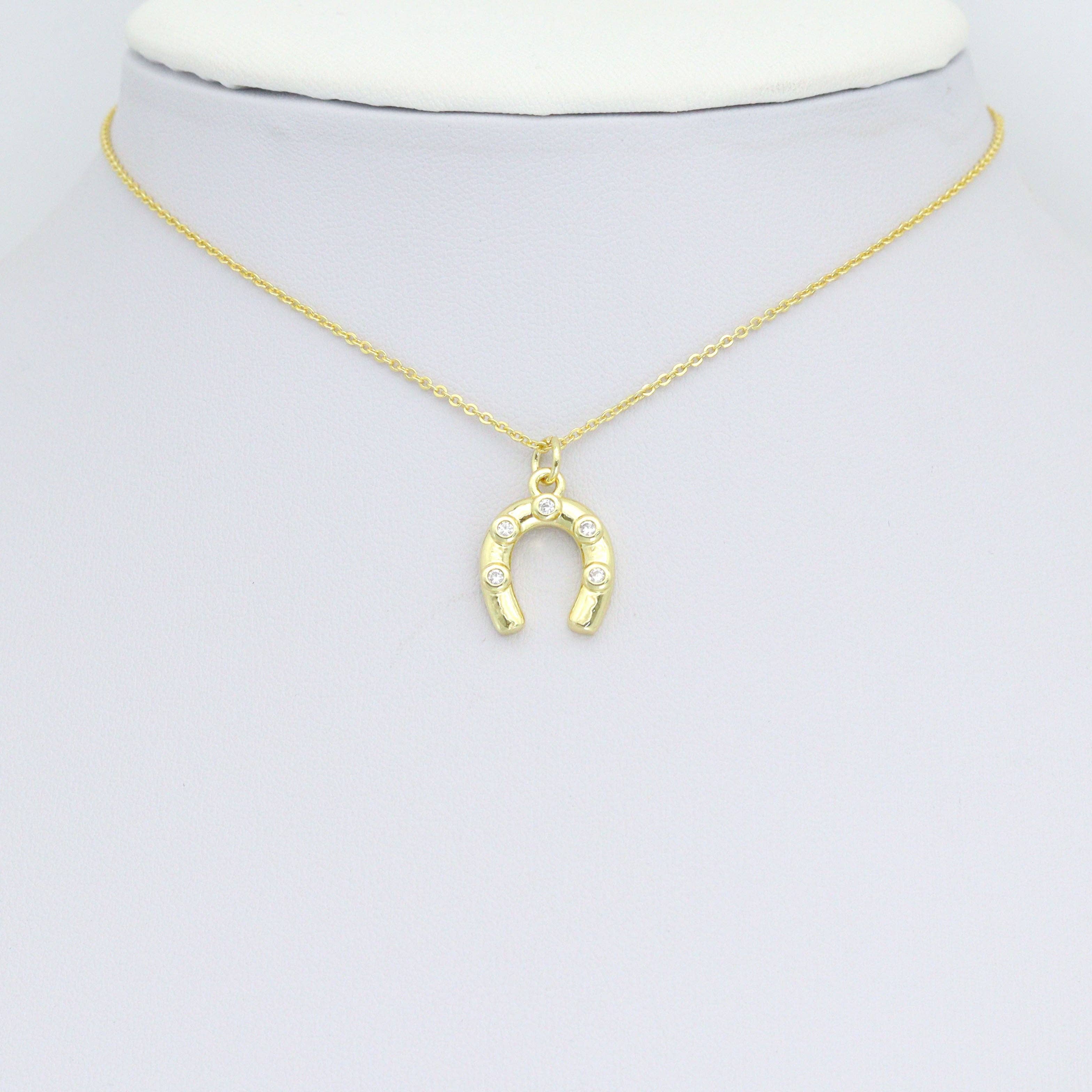 Clear CZ Gold U Shape horseshoe Charm Pendant,Sku#LD717