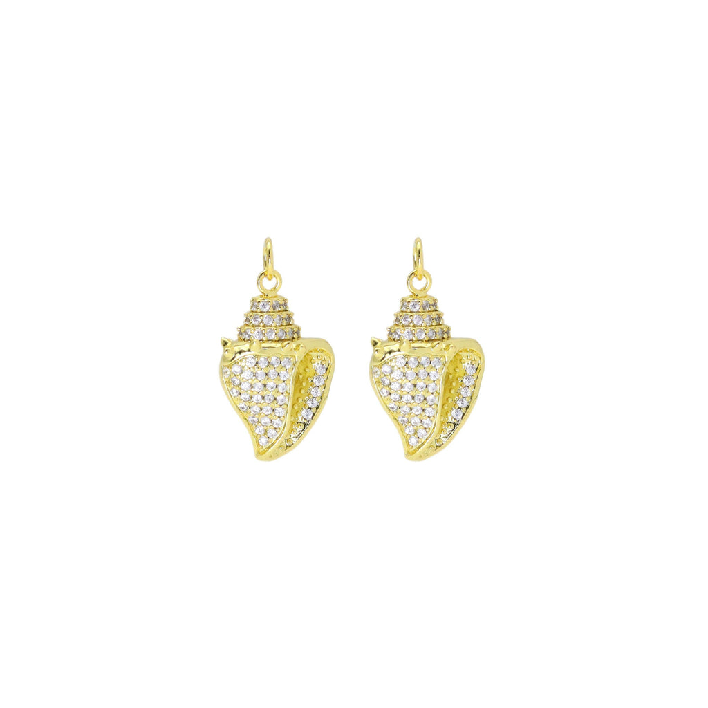 Gold CZ Sea Snail Seashell Shape Charm, Sku#Y906